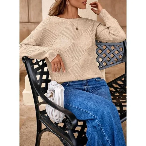 Women's Crew Neck Long Sleeve Sweaters Warm Casual Pullover Tops - Picture 4 of 4